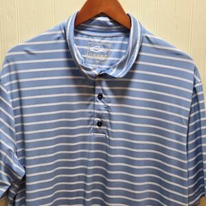Drake Polo Shirt Mens XL Blue Stripe‎ Stretch Golf Performance Knit Top